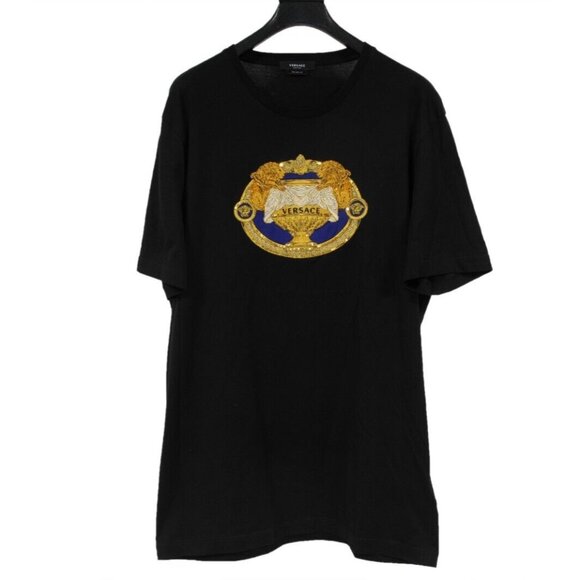 Versace Mens La Coupe Des Dieux Embroidered T Shirt Size XXL Black Taylor Fit - Picture 1 of 7